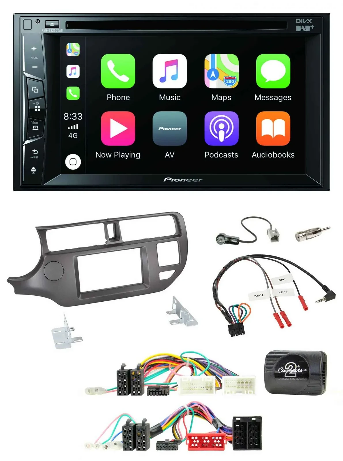 Pioneer Lenkrad USB DVD Bluetooth DAB 2DIN Autoradio für Kia Rio 11-15 UB anthra