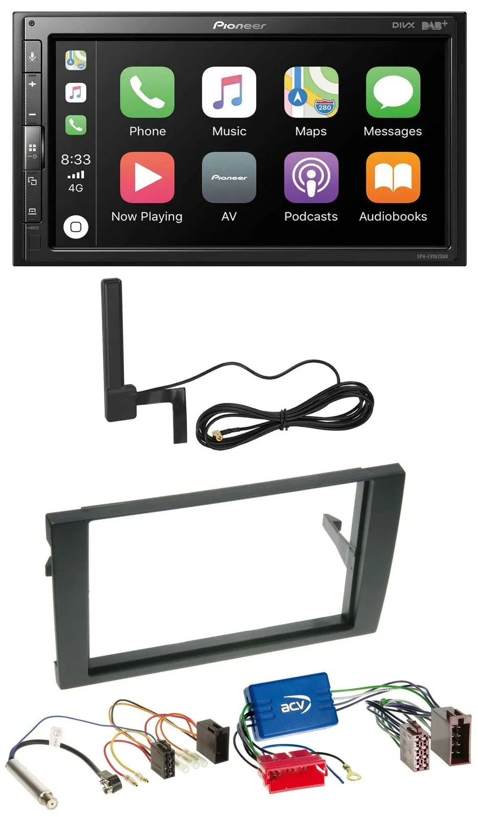 Pioneer USB 2DIN Bluetooth DAB MP3 Autoradio für Audi A4 B6 B7 01-08 Aktivsystem