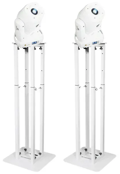 2) Rockville ROCK SPOT 260W WHITE DJ Moving Head Lights+8 ft. White Totem Stands