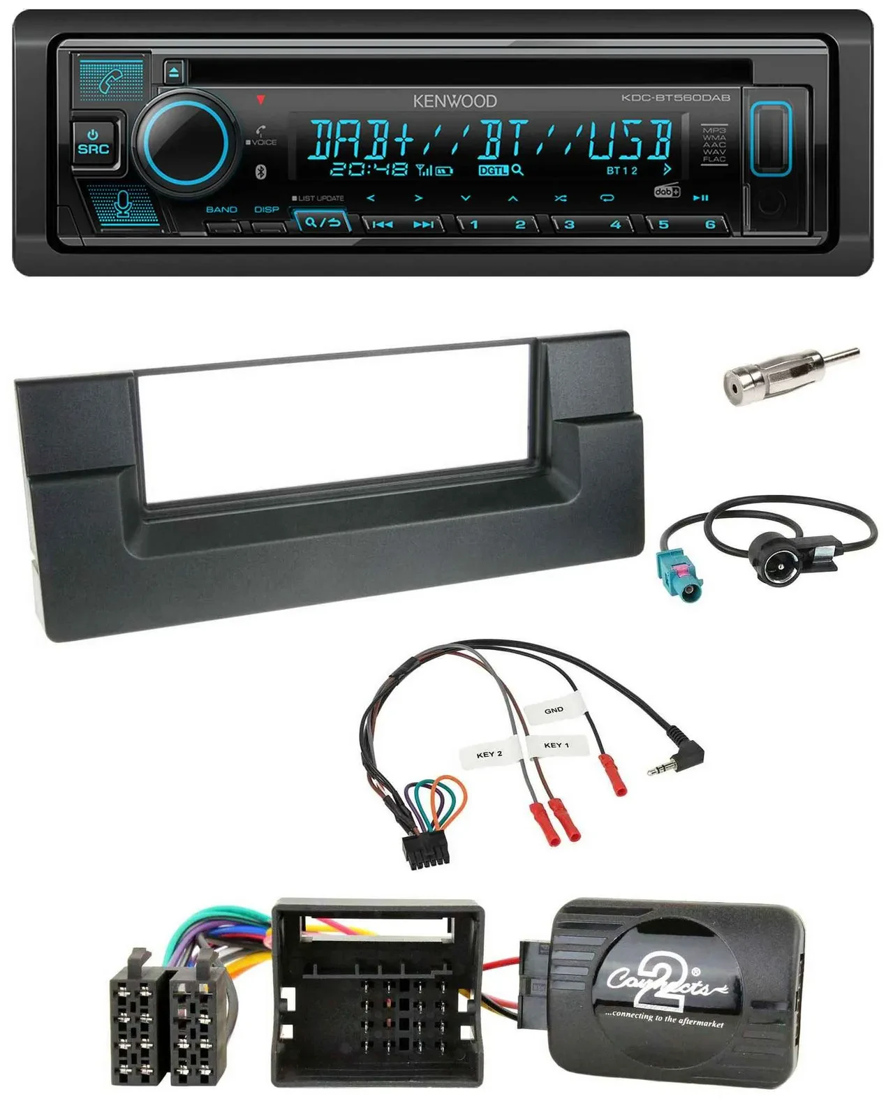 Автомагнитола Kenwood Bluetooth, DAB, CD, USB для BMW 5 Series E39 (2001–2004), поддержка управления на руле
