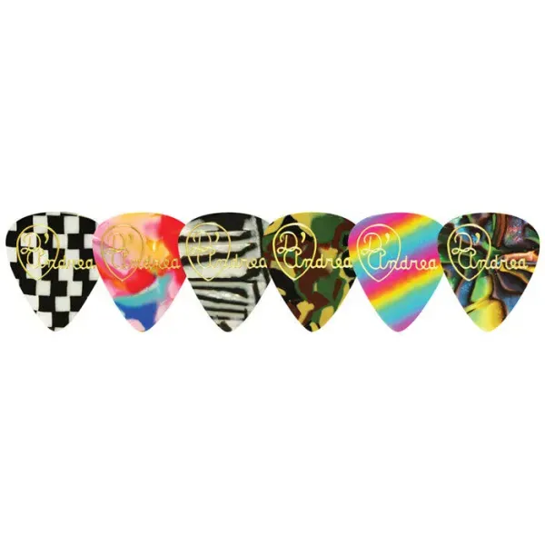 D'Andrea Multi-Color Assortment Celluloid Guitar Picks - 351 Shape, MEDIUM, 7...