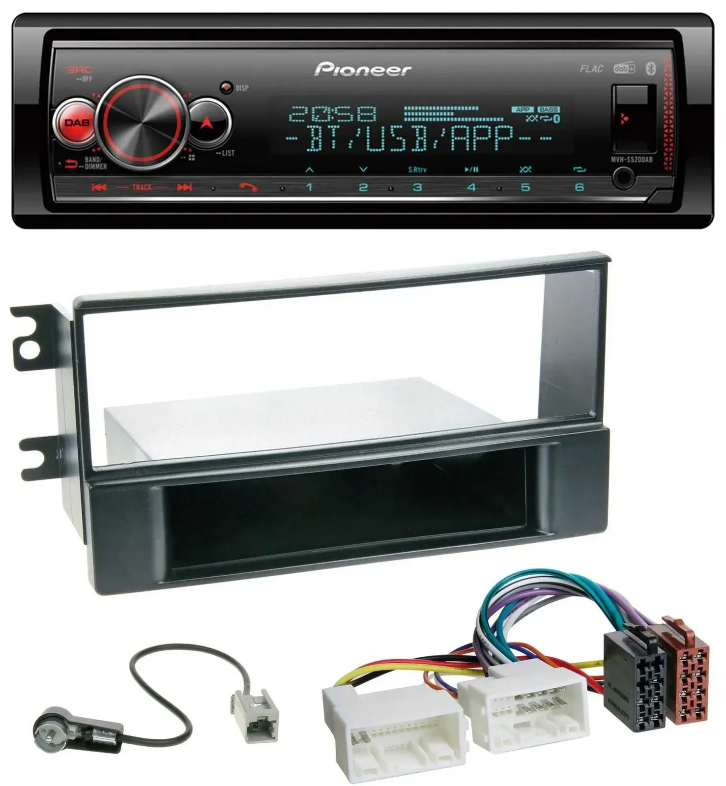 Автомагнитола для Kia Sportage II (2008–2010) Pioneer Bluetooth USB MP3 DAB с проводкой