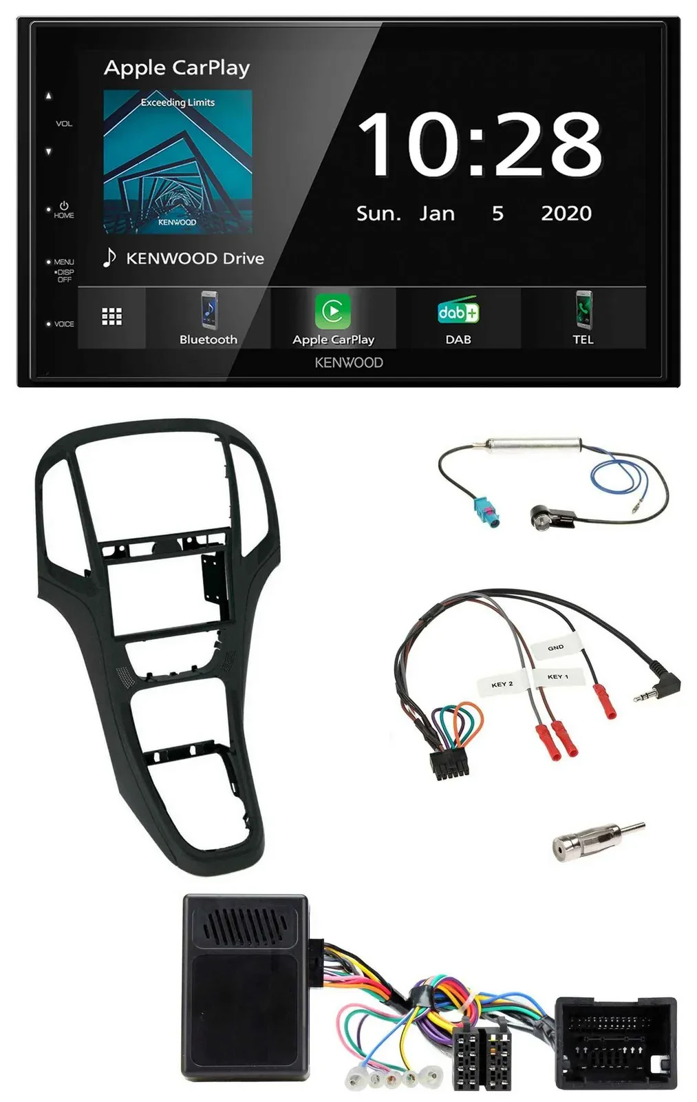 Kenwood Bluetooth Lenkrad DAB USB 2DIN Autoradio für Opel Astra ab 09 Perlschwar