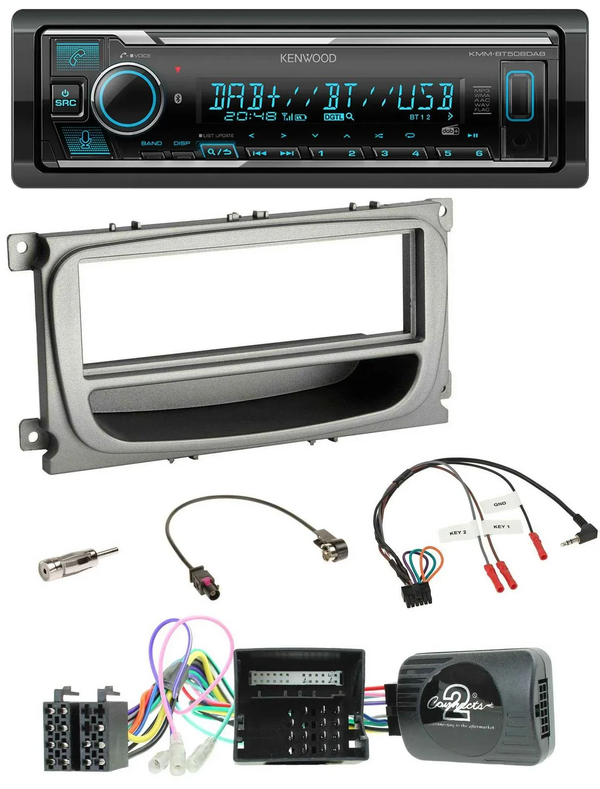 Автомагнитола Kenwood Bluetooth, DAB, USB для Ford S-Max/Mondeo (2007–2014), поддержка кнопок на руле, CAN