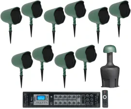 (10) JBL GSF6-GN 6.5" Landscape Ground Stake 70v Commercial Speakers+12" Sub+Amp