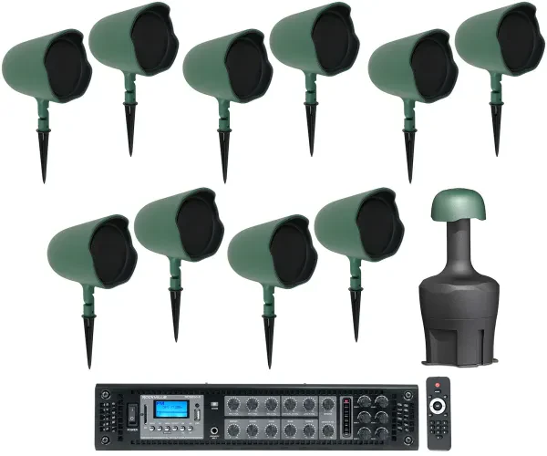 (10) JBL GSF6-GN 6.5" Landscape Ground Stake 70v Commercial Speakers+12" Sub+Amp