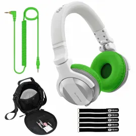 Pioneer DJ HDJ-CUE1BT White Wireless Bluetooth Headphones, Green Ear Pads & Case