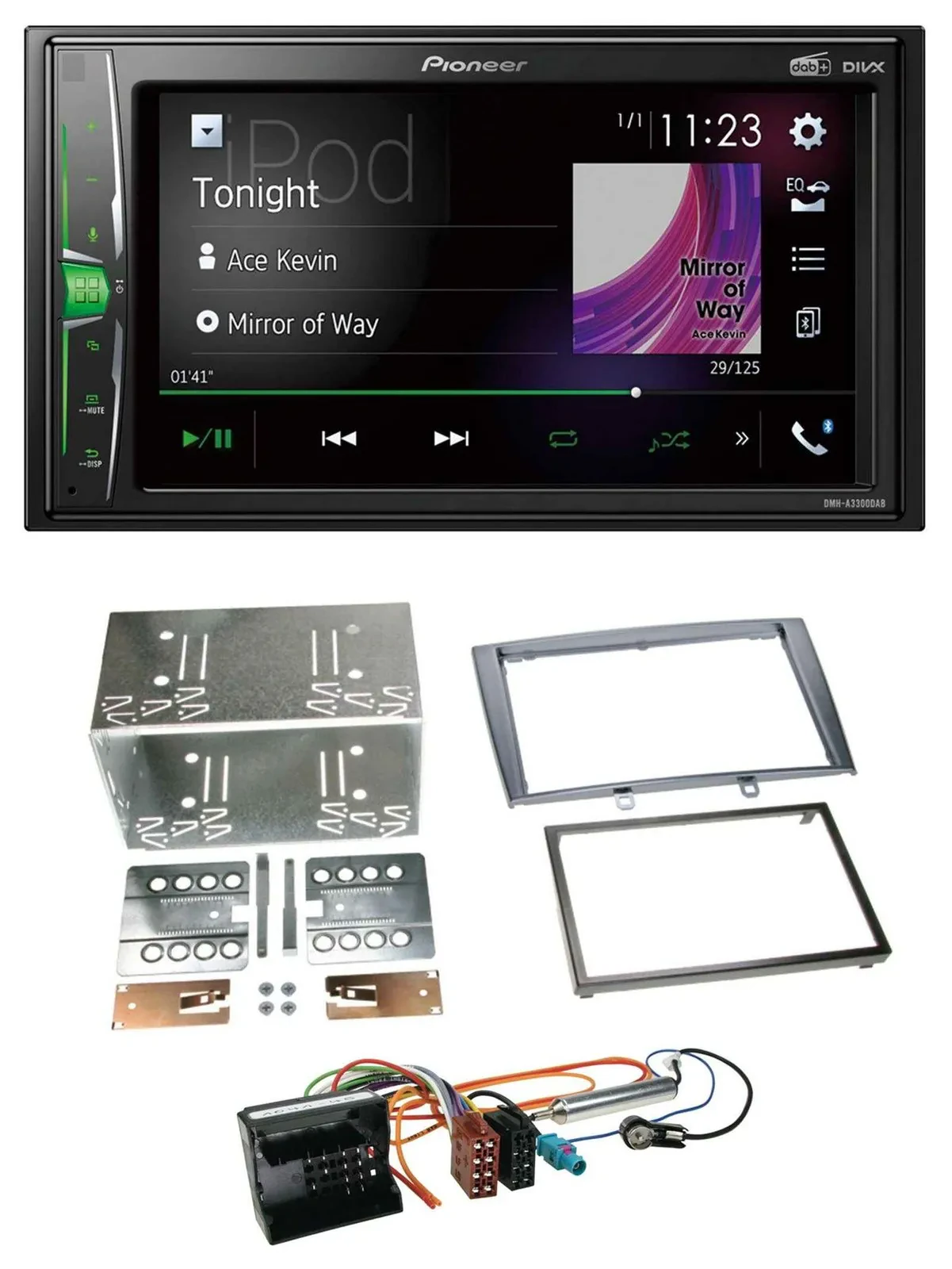 Pioneer 2DIN MP3 DAB USB Bluetooth Autoradio für Peugeot 308 07-09 silber
