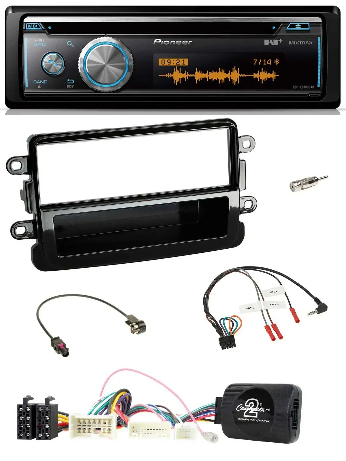 Pioneer Lenkrad DAB USB CD Bluetooth Autoradio für Dacia ab 2012 piano schwarz