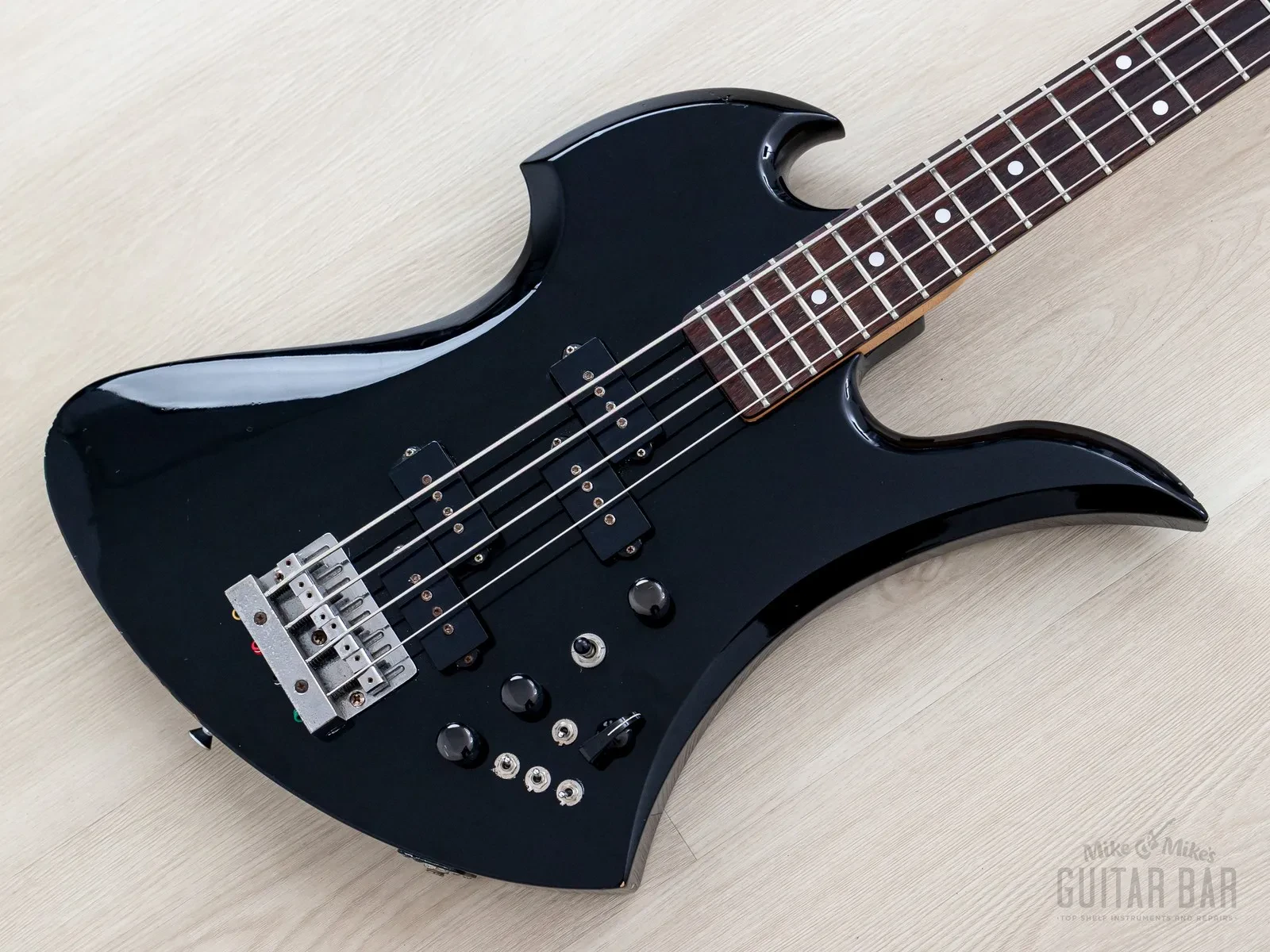 1987 BC Rich NJ Series Mockingbird Bass Black Double P w/ Active Preamp, Japan