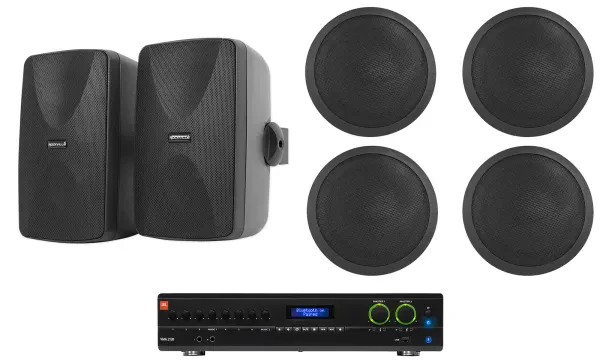 JBL VMA2120 2-Ch Commercial 70V Amplifier+(2) Wall+(4) Ceiling Speakers in Black