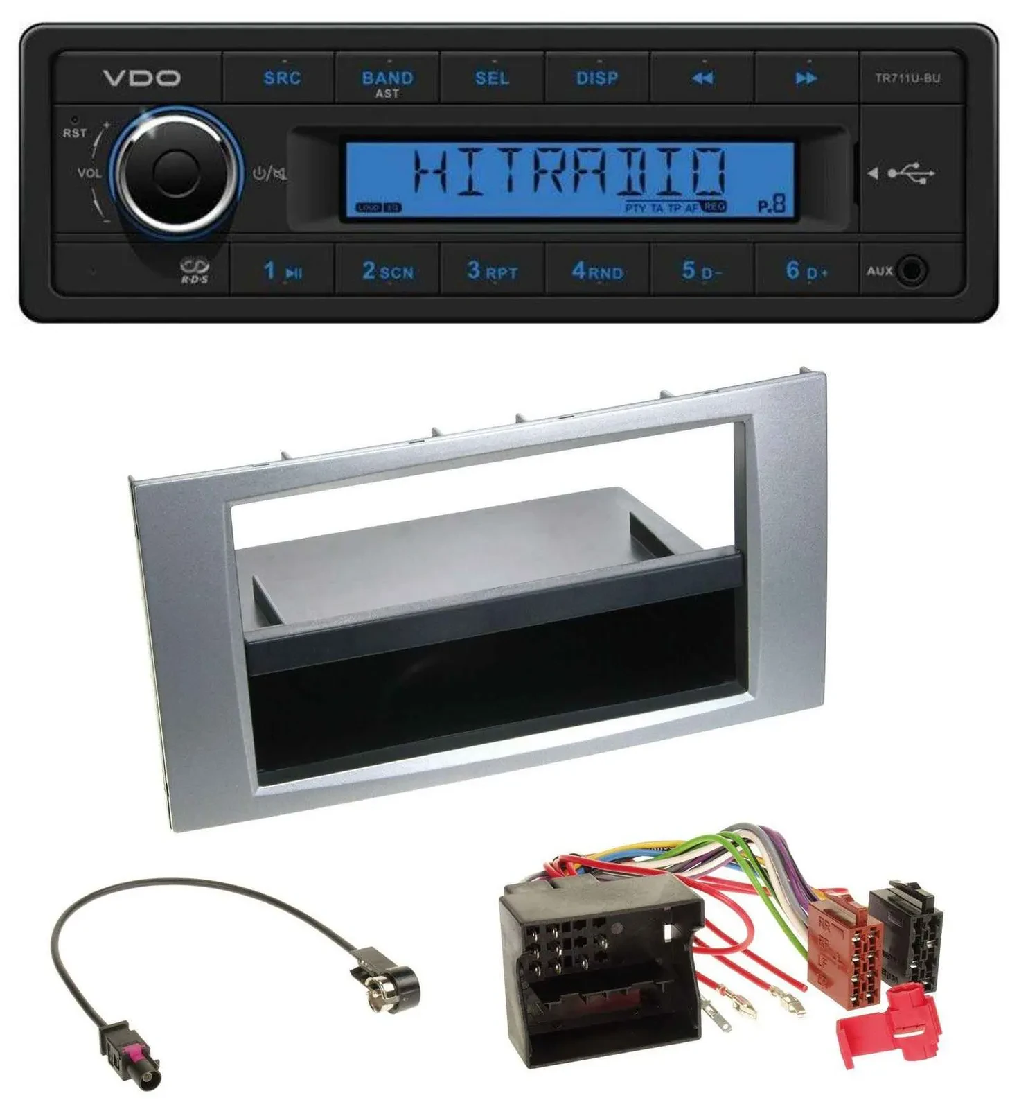 Автомагнитола VDO 1DIN USB MP3 AUX серебристая для Ford Galaxy/Focus/C-Max/S-Max (2003–2007)