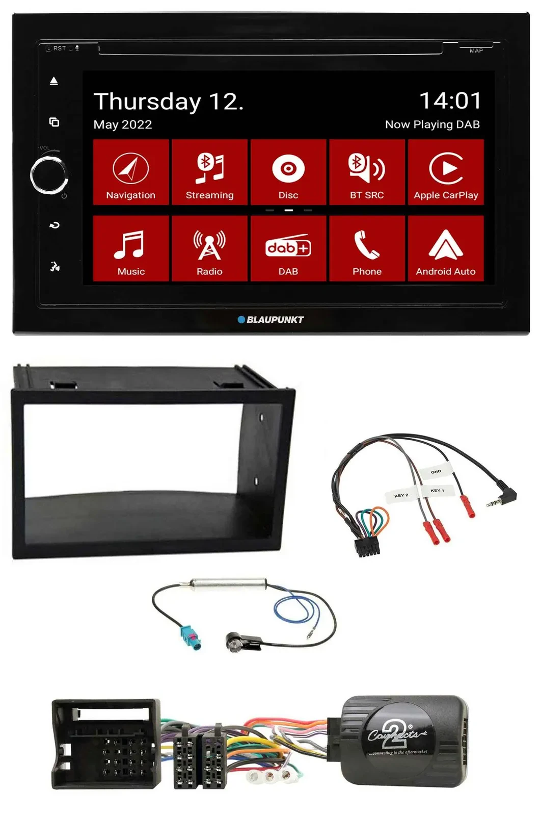 Blaupunkt 2DIN Lenkrad Bluetooth USB TMC DAB Navigation für VW Polo Passat Quadl