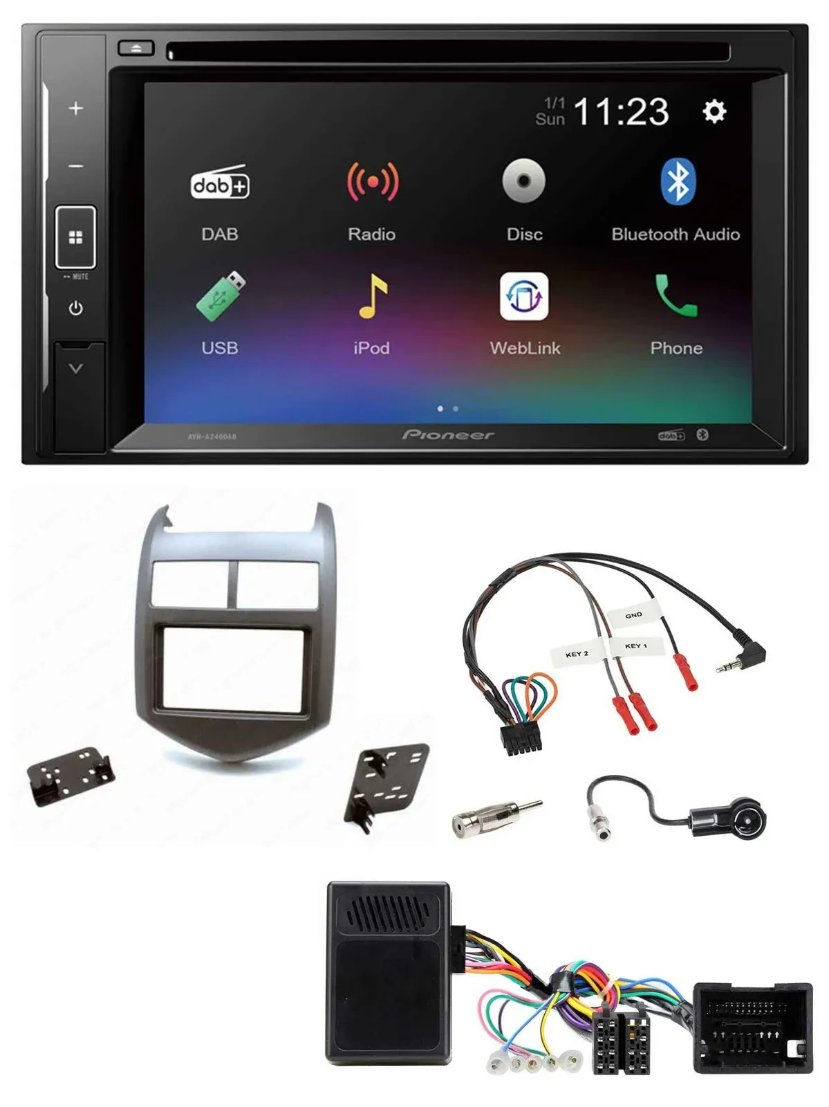 Pioneer Bluetooth Lenkrad USB 2DIN DAB DVD Autoradio für Chevrolet Aveo ab 11 du