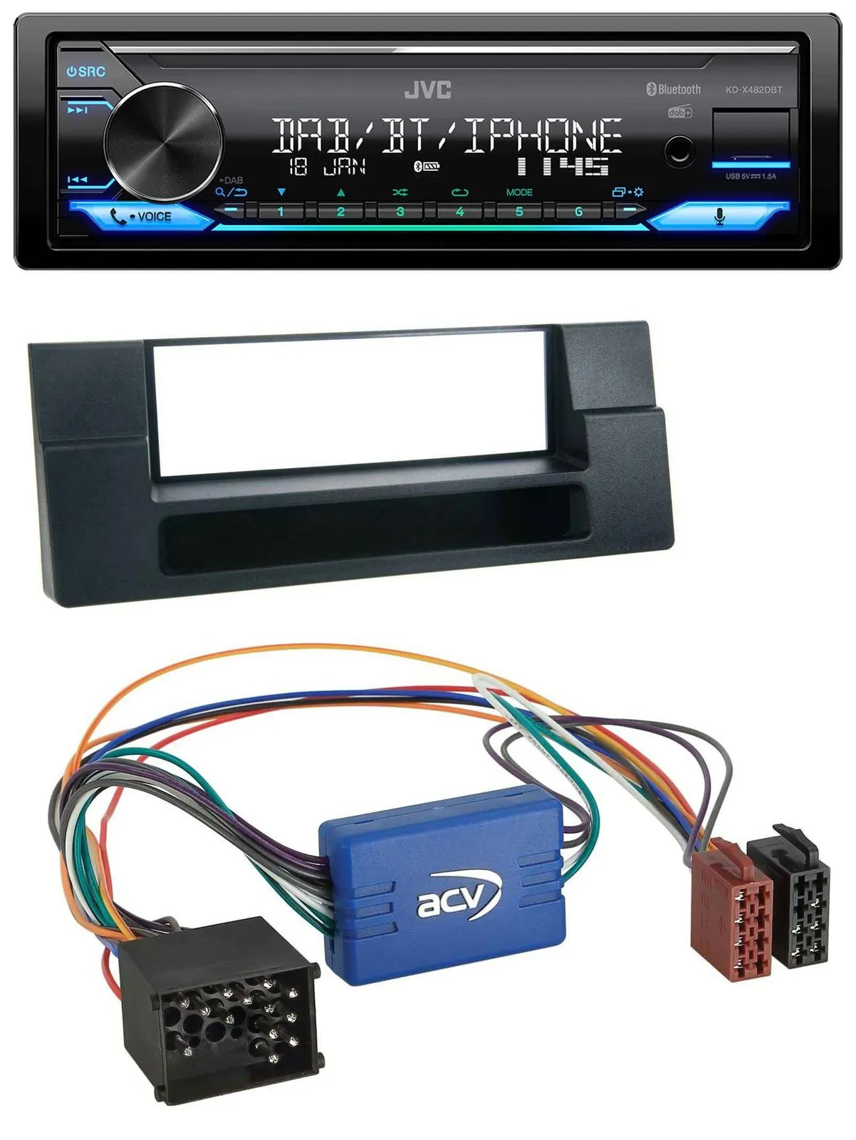JVC Bluetooth DAB USB MP3 Autoradio für BMW 5er E39 X5 E53 Ablagefach Aktivsyste