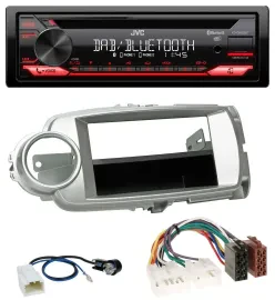 Автомагнитола JVC CD DAB USB Bluetooth MP3 для Toyota Yaris (2011–2014) серебристая