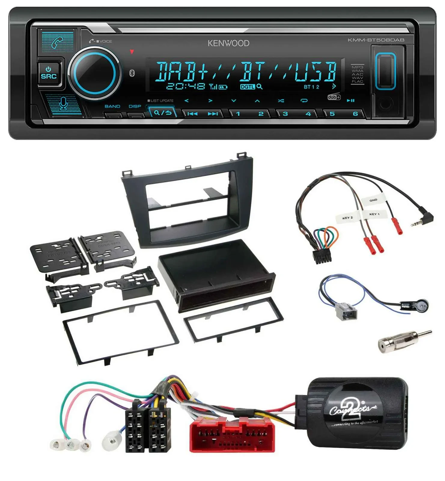 Kenwood Bluetooth Lenkrad DAB USB Autoradio für Mazda 3 2009-2013 analog