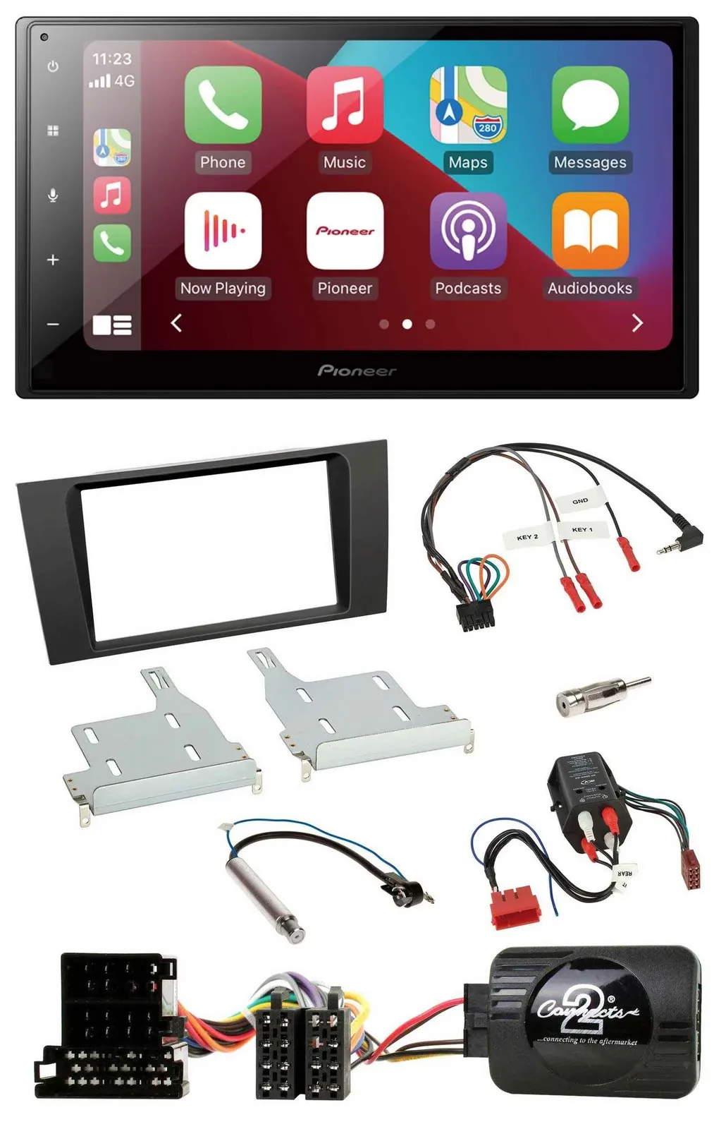 Автомагнитола Pioneer 2DIN, DAB, Bluetooth, USB, совместима с управлением на руле, для Audi A4 (1999–2001), BOSE
