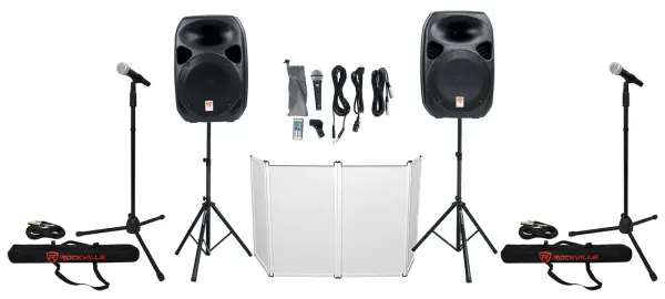 Rockville RPG122K Dual 12" Powered Speakers, Bluetooth+Mic+Stands+Cables+Facade