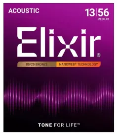 Струны для акустической гитары Elixir Nanoweb 11102 13-56, бронза