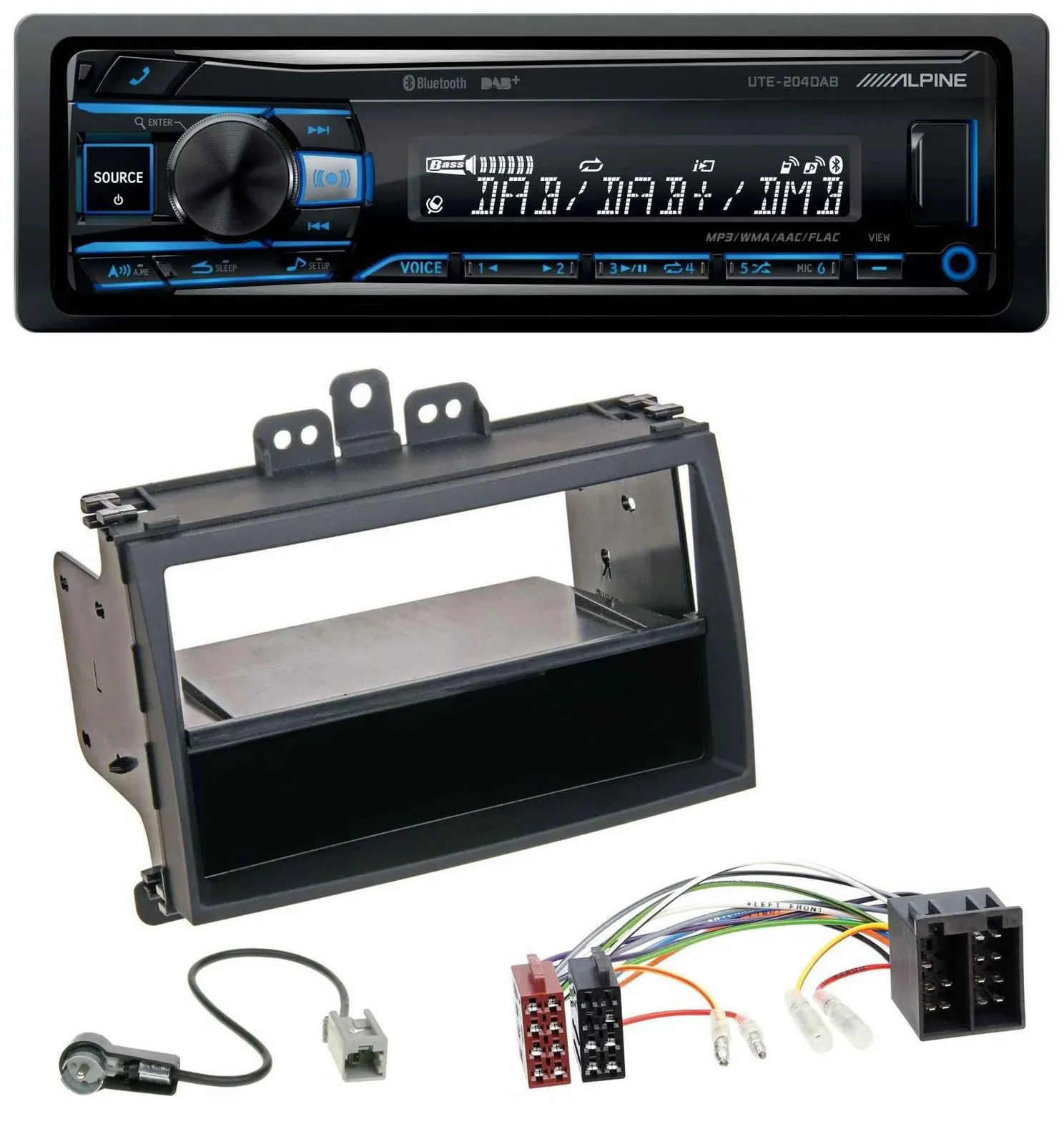 Alpine USB Bluetooth DAB MP3 Autoradio für Hyundai i20 08-11 Rubber-Touch Ablage