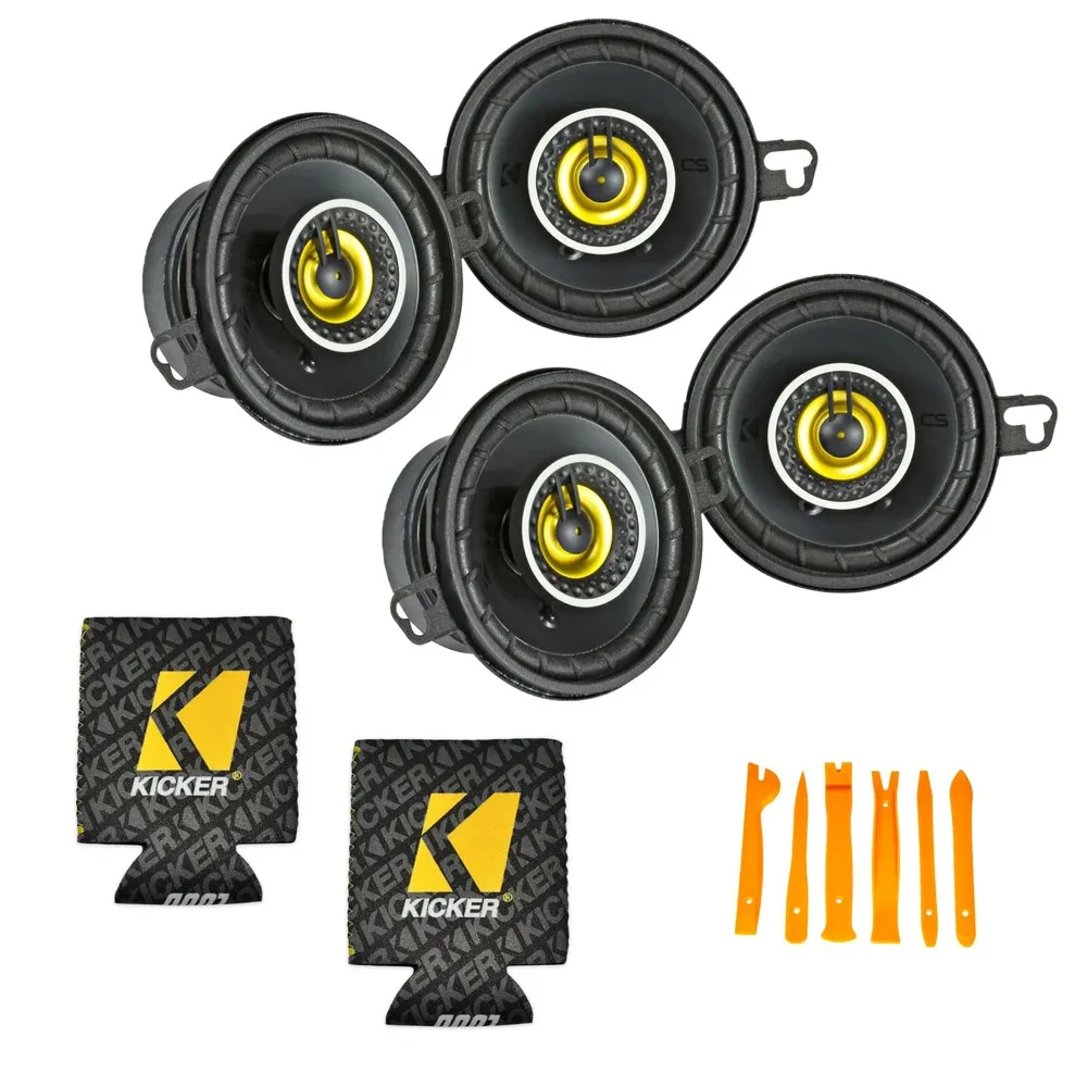 2 Pair Kicker CSC354 3.5” Coaxial Speakers with 49koozie + Installation Kit