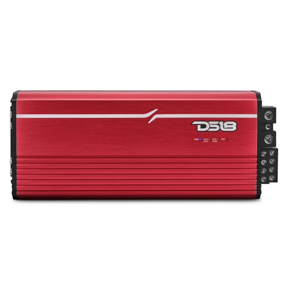 DS18 FRP4K4RD Class D 4-Channel Compact Car Amplfier (Red)