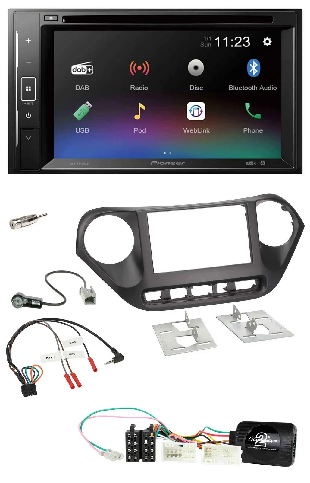 Автомагнитола для Hyundai i10 Pioneer 2DIN DVD DAB Bluetooth USB с поддержкой кнопок на руле