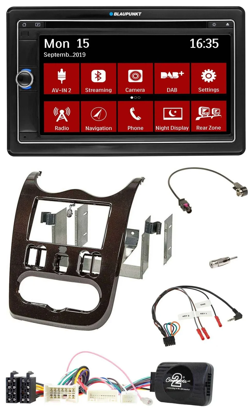 Blaupunkt TMC USB Lenkrad Bluetooth DAB 2DIN Navigation für Dacia ab 12 dunkelbr