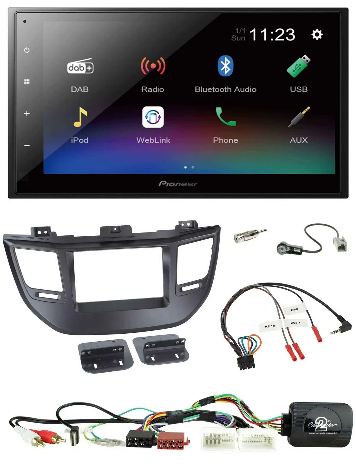 Pioneer USB Bluetooth DAB 2DIN Lenkrad Autoradio für Hyundai Tucson 15-20 schwar