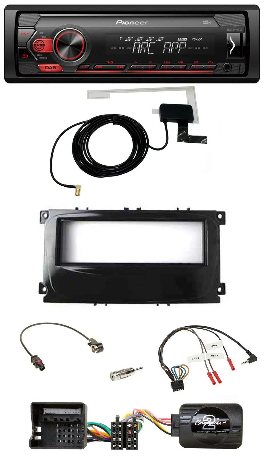 Автомагнитола для Ford Focus (с 2007), Galaxy, C-Max Pioneer 1-DIN USB DAB MP3, совместима с кнопками на руле, черная