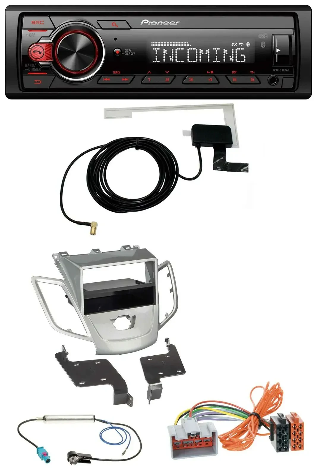 Автомагнитола Pioneer MP3, CD, DAB, USB, AUX для Ford Fiesta 2008–2010 (JA8), серебристый