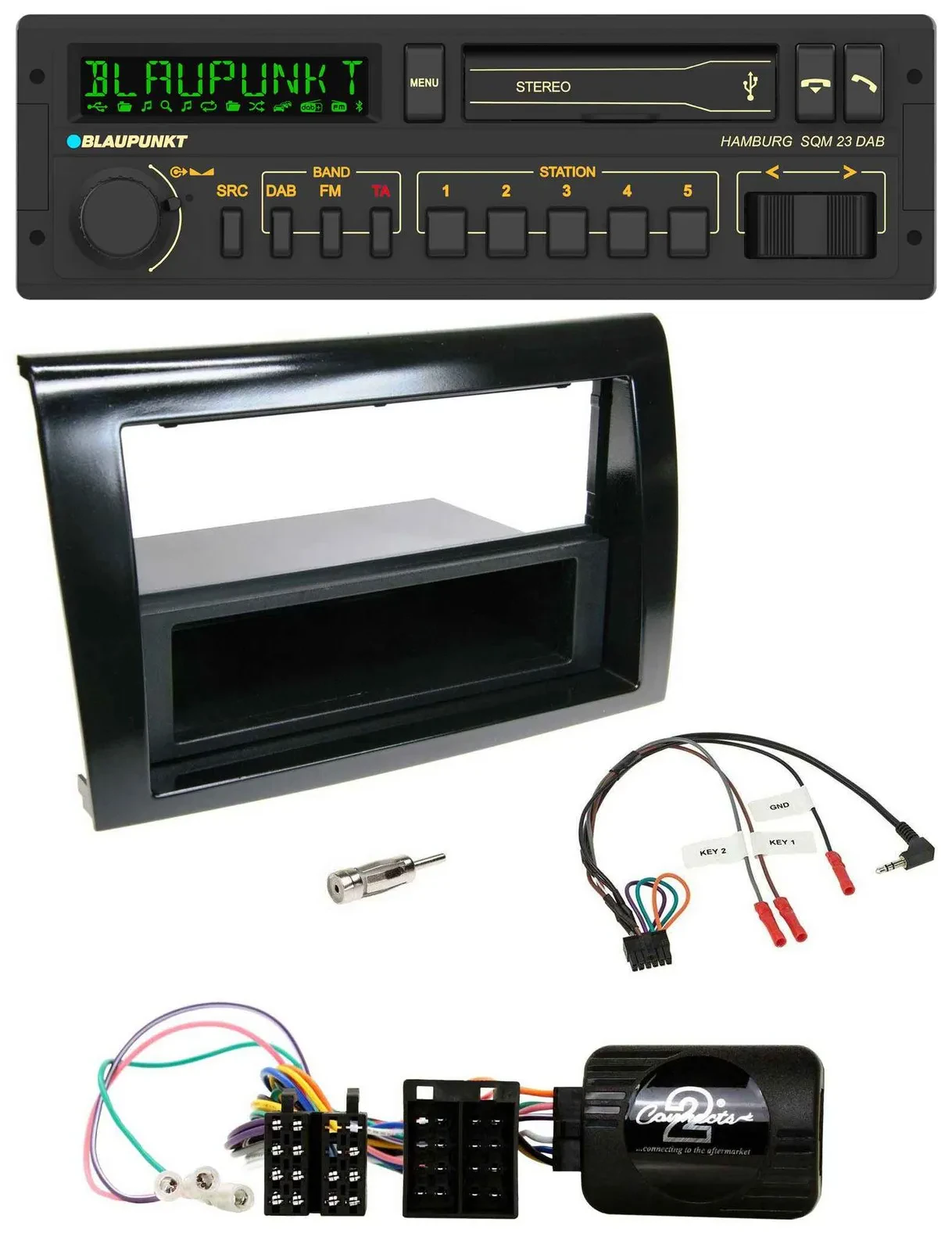 Автомагнитола Blaupunkt USB, DAB, Bluetooth, поддержка кнопок на руле для Fiat Bravo (2007–2014)