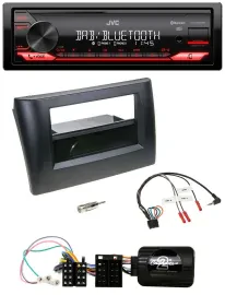 Автомагнитола JVC Bluetooth USB DAB для Fiat Stilo 2001–2007, черная, с поддержкой кнопок на руле, с нишей