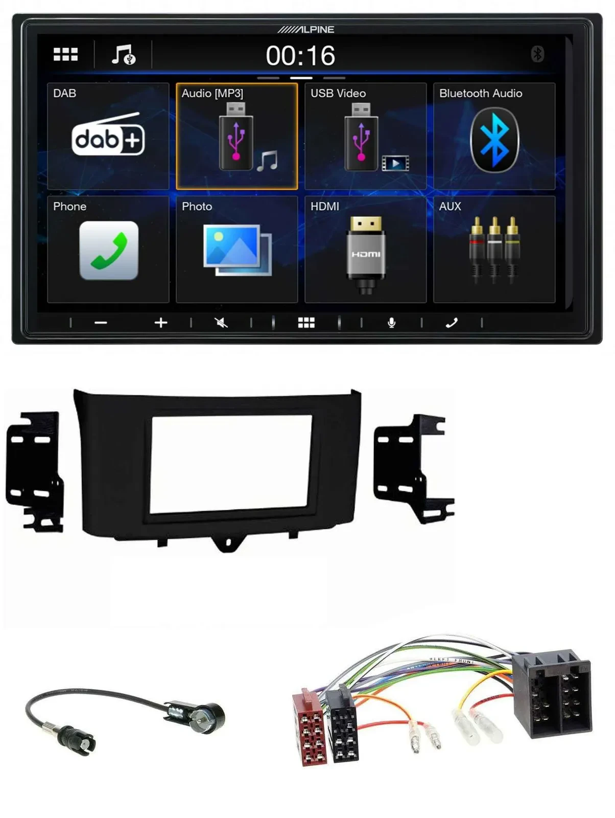 Alpine Bluetooth 2DIN MP3 DAB USB Autoradio für Smart ForTwo 10-15 ISO Profivers