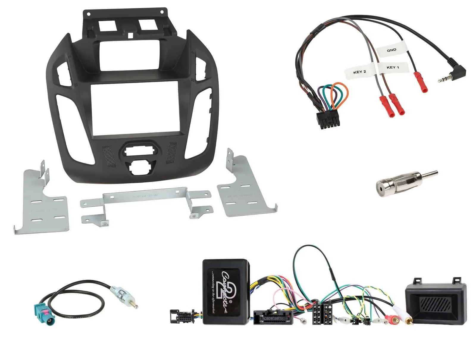 Einbauset Lenkradadapter Doppel DIN Autoradio für Ford Transit Connect 13-18 sch