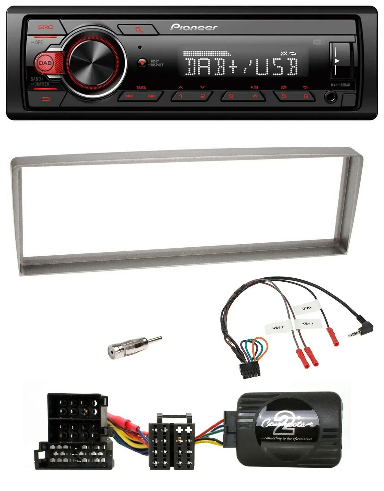 Автомагнитола Pioneer 1DIN, DAB, USB, для Alfa Romeo 156 (с 2003), серебристая, поддержка кнопок на руле
