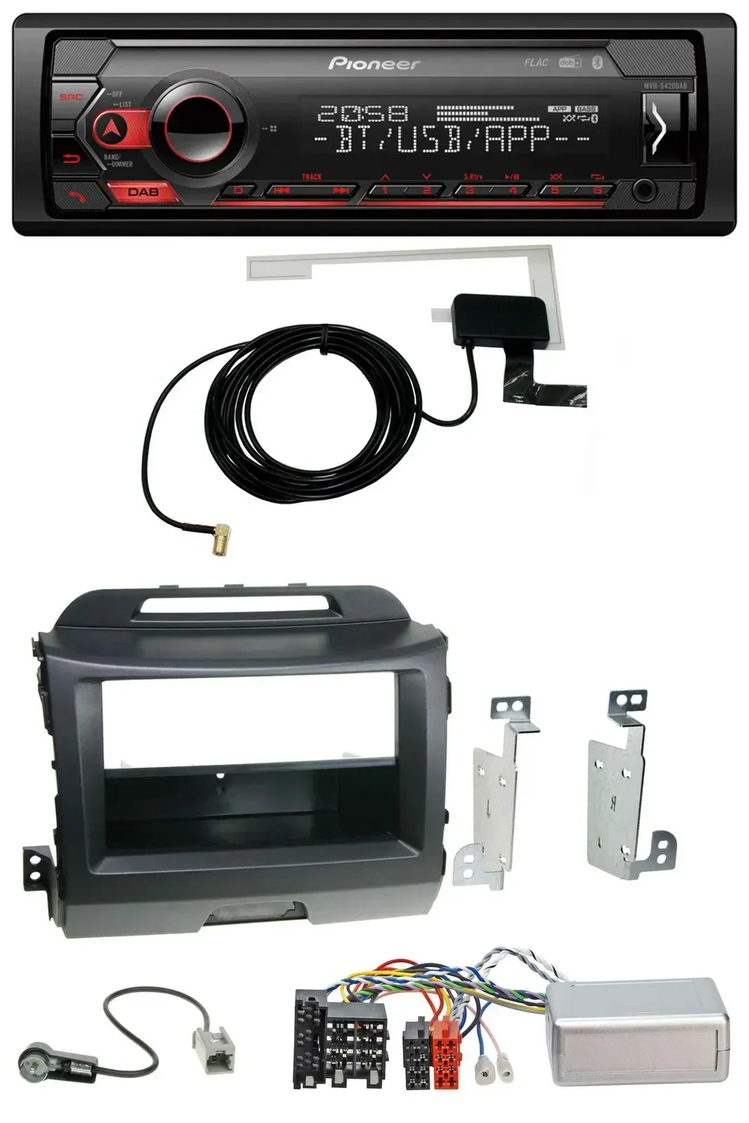 Автомагнитола для Kia Sportage 3 (2010–2015) Pioneer DAB, USB, Bluetooth, совместимая с кнопками на руле, чёрная