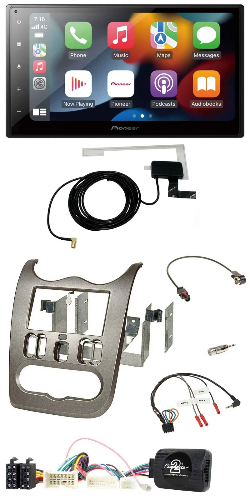 Pioneer Lenkrad USB Bluetooth DAB 2DIN Autoradio für Dacia ab 2012 dunkelsilber