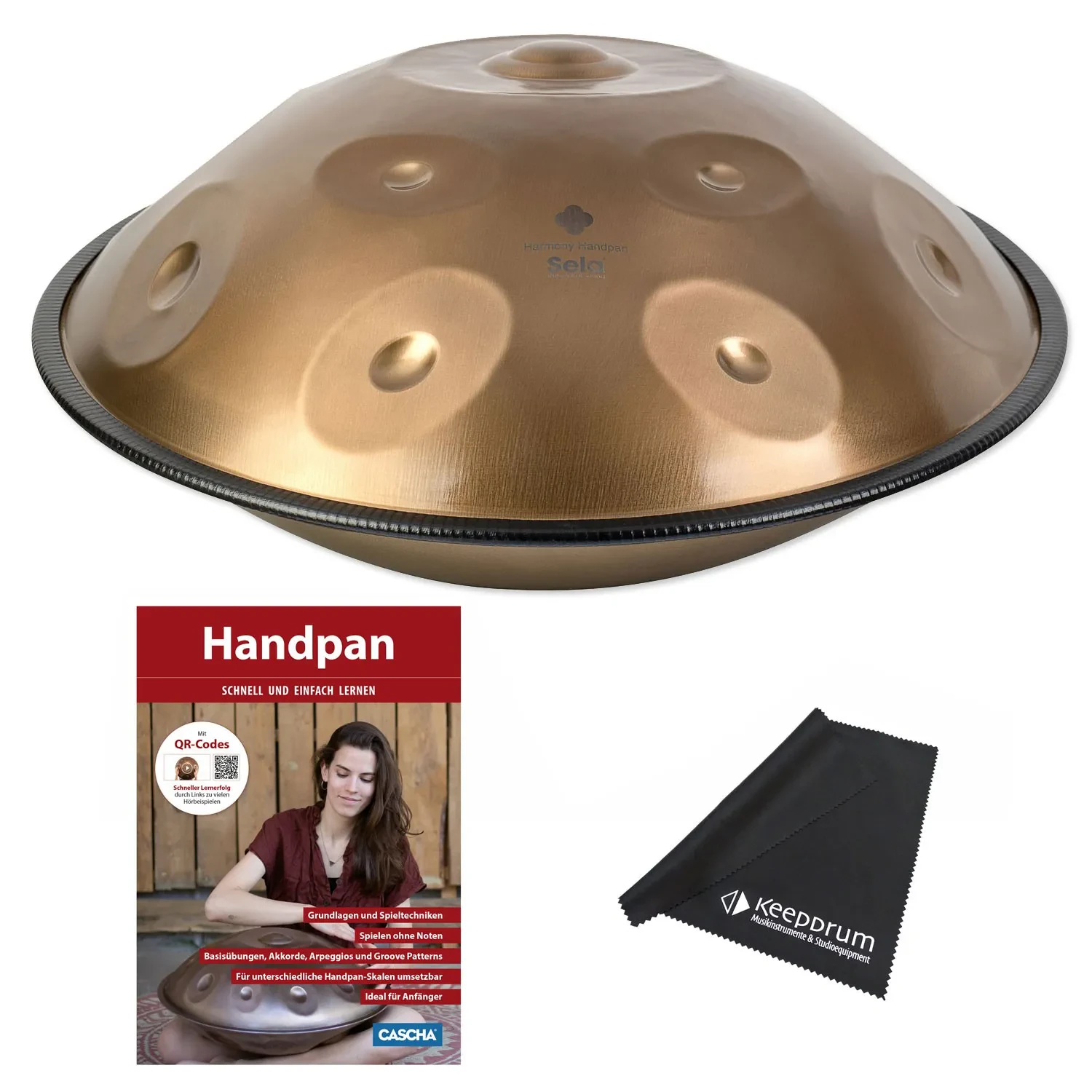 Sela SEHP201 Harmony Handpan D-Kurd Edelstahl mit Lehrbuch und Tuch