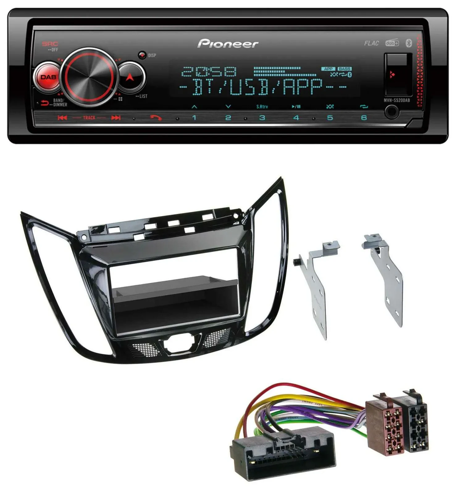 Автомагнитола для Ford C-Max/Kuga Pioneer Bluetooth, USB, MP3, DAB, цвет черный, глянцевый (Piano Black)