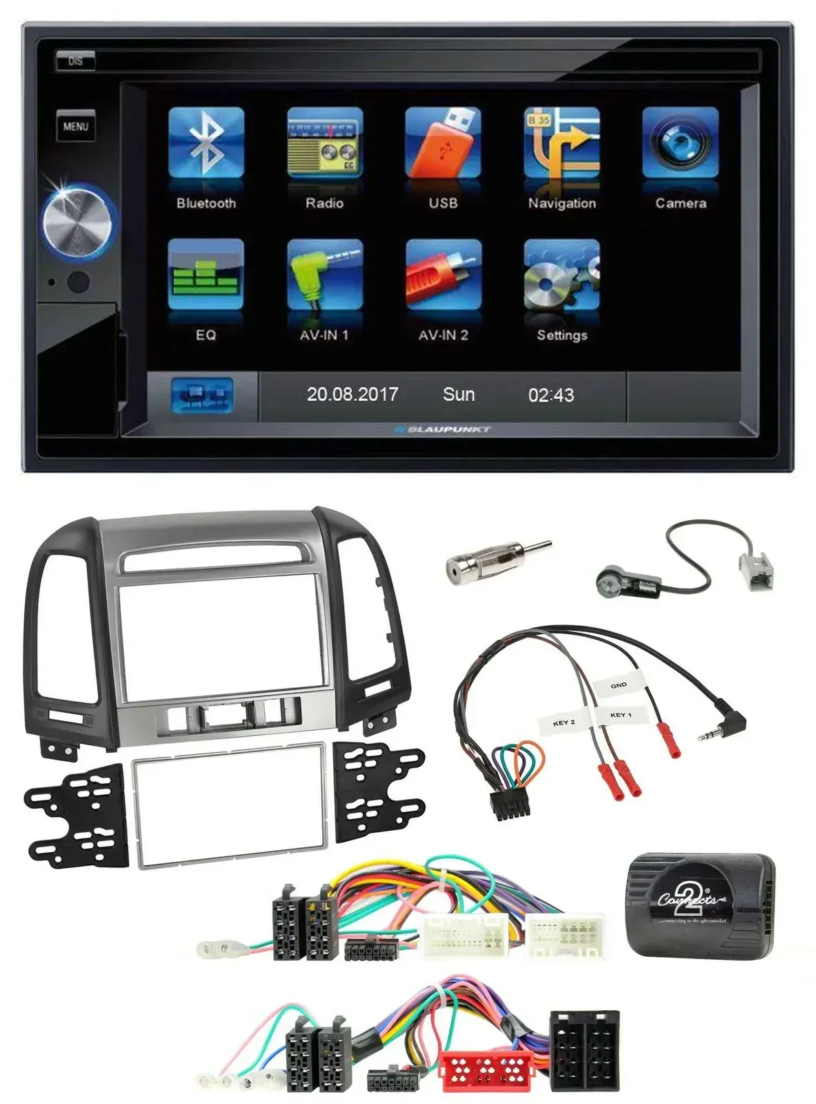 Blaupunkt 2DIN Bluetooth TMC USB Lenkrad SD Navigation für Hyundai Santa Fe 10-1