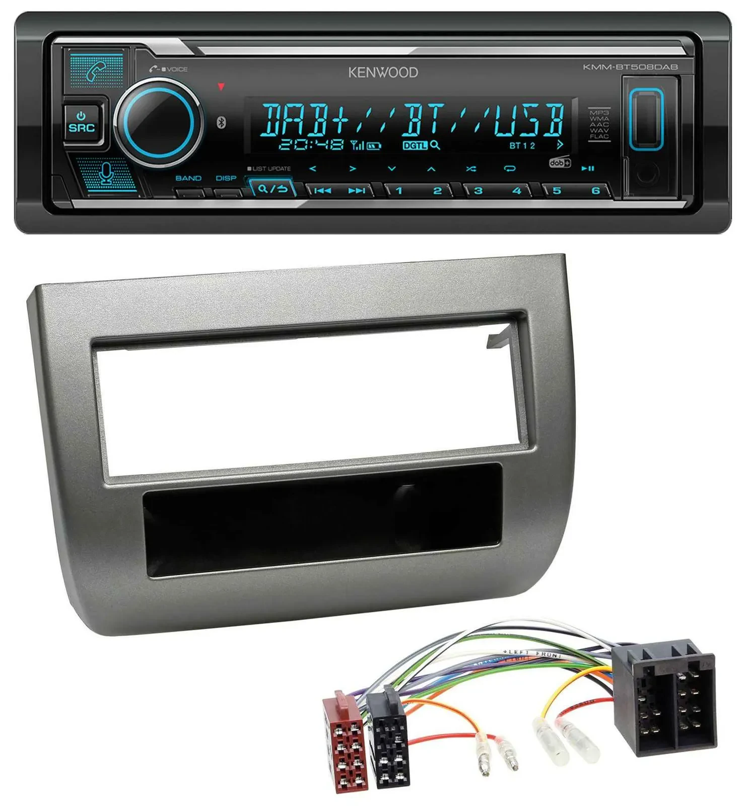 Автомагнитола Kenwood Bluetooth MP3 DAB USB для Lancia Y (843, 2003–2011) антрацит