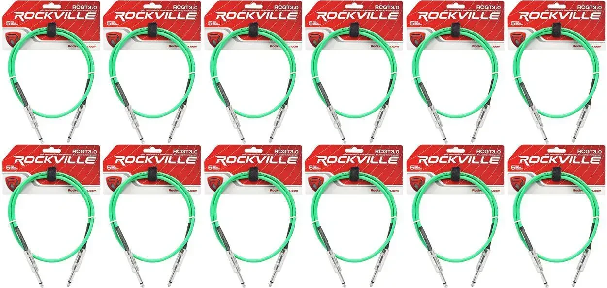 Инструментальный кабель Rockville RCGT3.0G Green 0.9 м (12 штук)