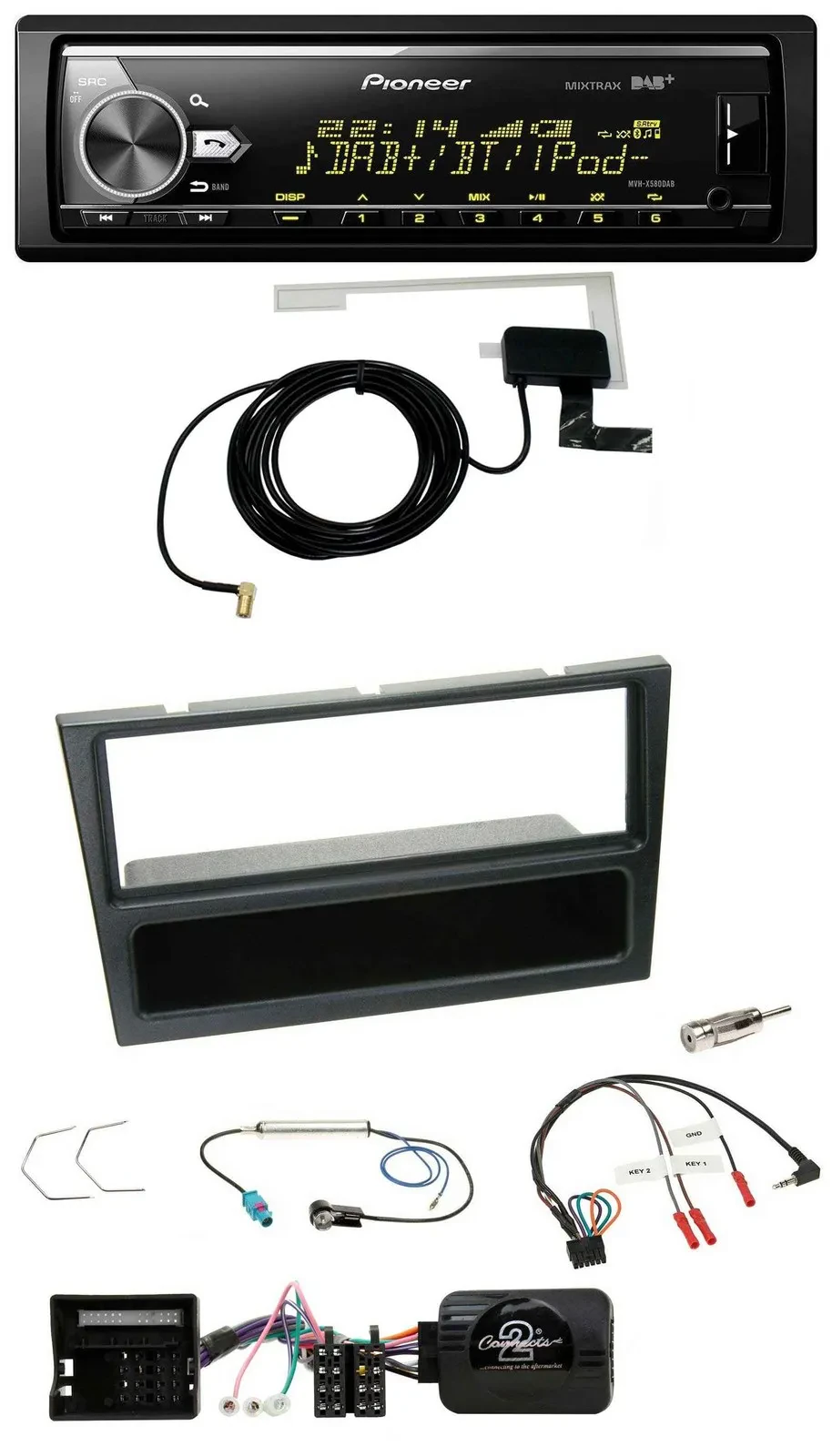 Pioneer Bluetooth DAB USB Lenkrad Autoradio für Opel Corsa C 2004-2006 schwarz