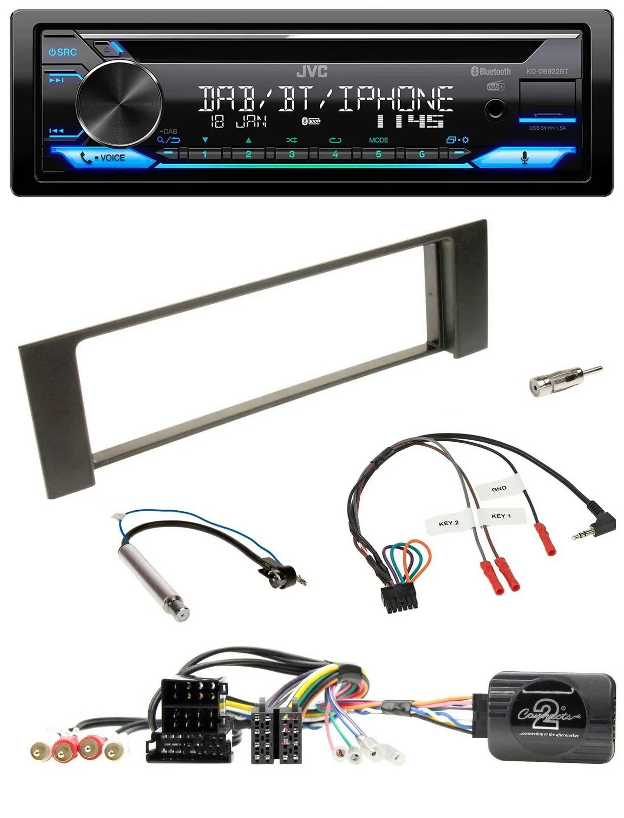 JVC Bluetooth Lenkrad USB DAB CD Autoradio für Audi A4 2000-2004 Can-Bus ISO
