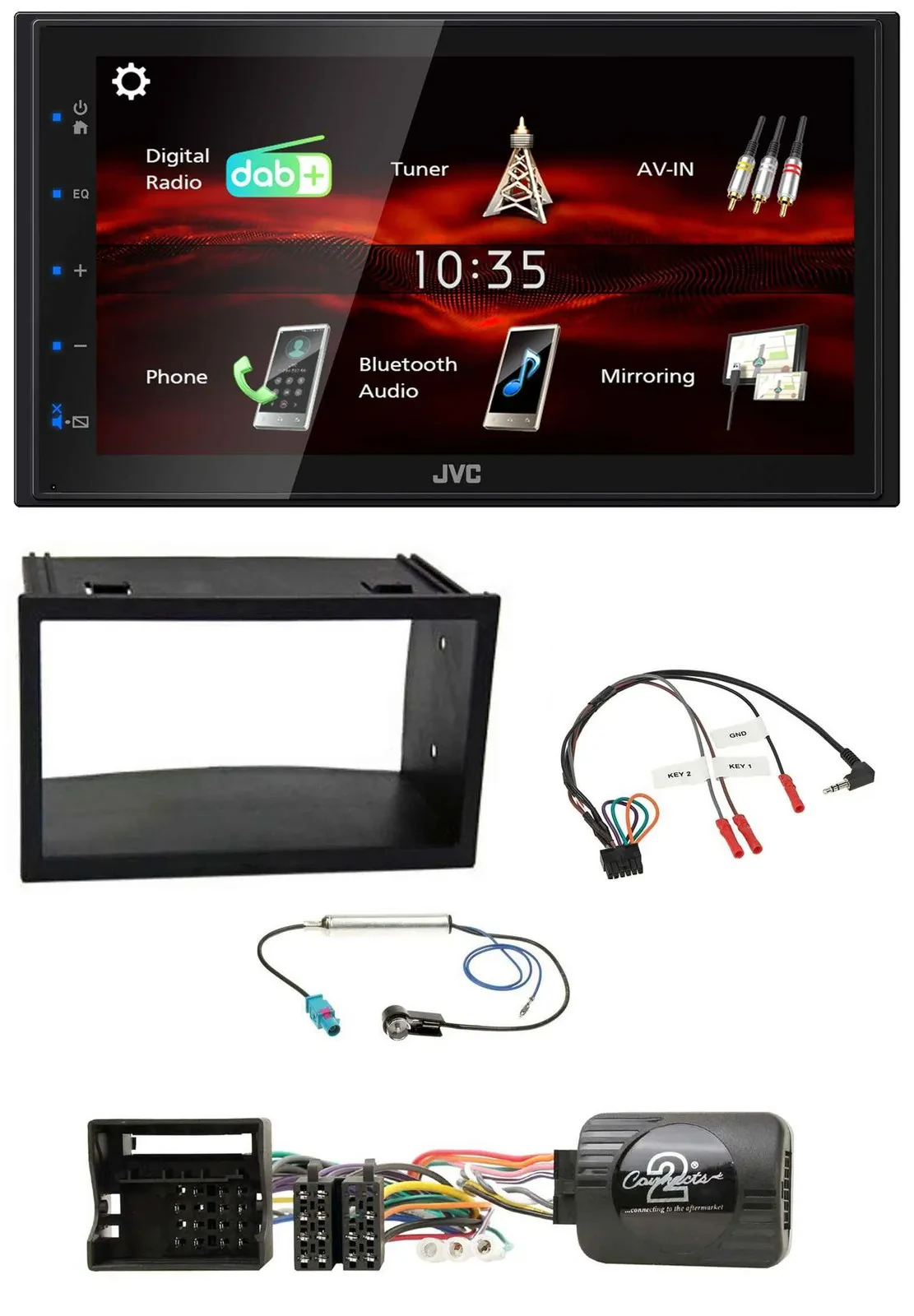 JVC USB Bluetooth Lenkrad DAB 2DIN Autoradio für VW Polo Passat Quadlock