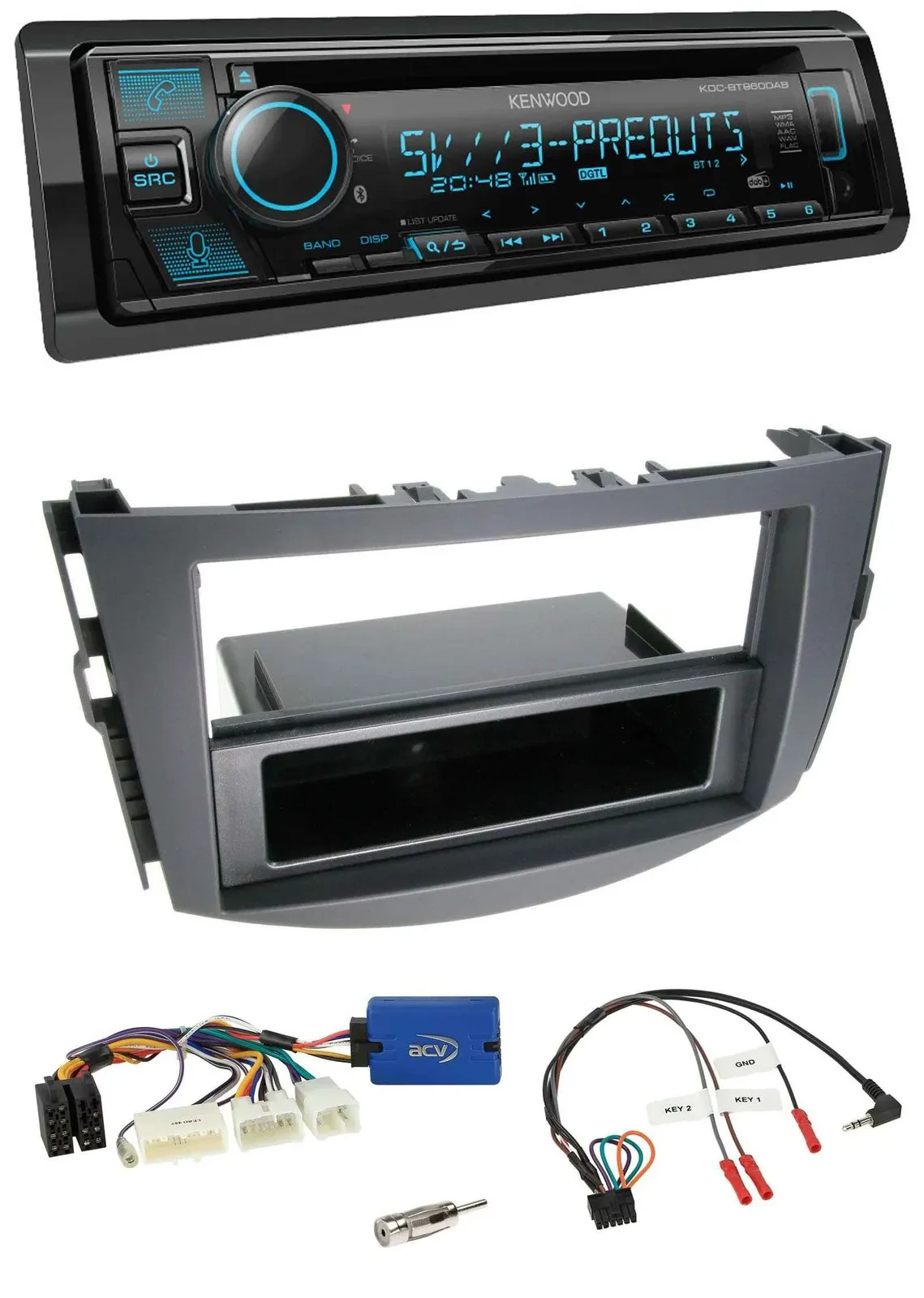 Автомагнитола для Toyota RAV4 2011–2013 Kenwood Bluetooth, USB, CD, DAB, поддержка кнопок на руле