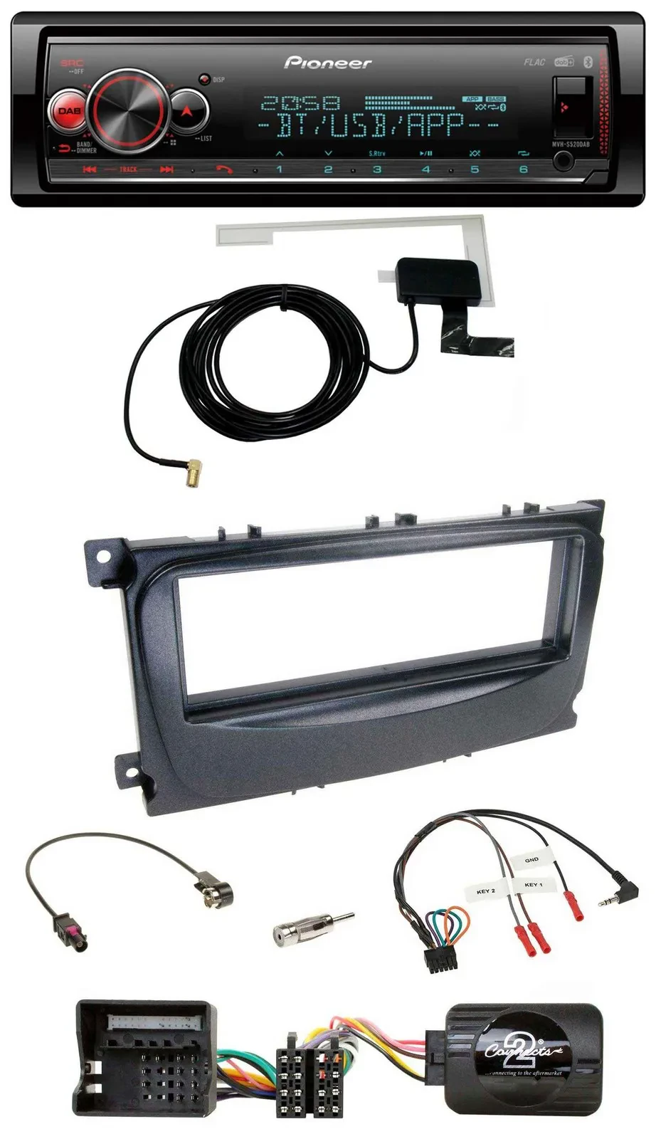 Автомагнитола Pioneer Bluetooth, DAB, USB, совместима с кнопками на руле, для Ford S-Max/Mondeo (2007–2014), черная