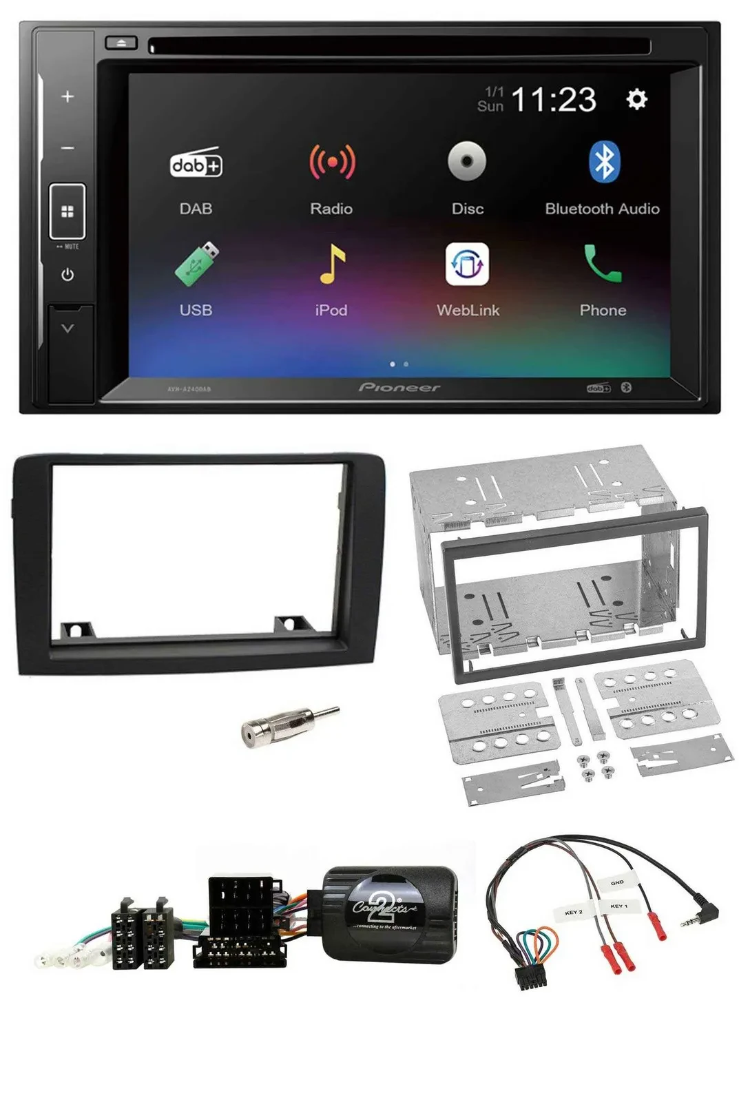 Автомагнитола для Fiat Idea (2006–2012) Pioneer 2-DIN, Bluetooth, USB, DAB, DVD, черная